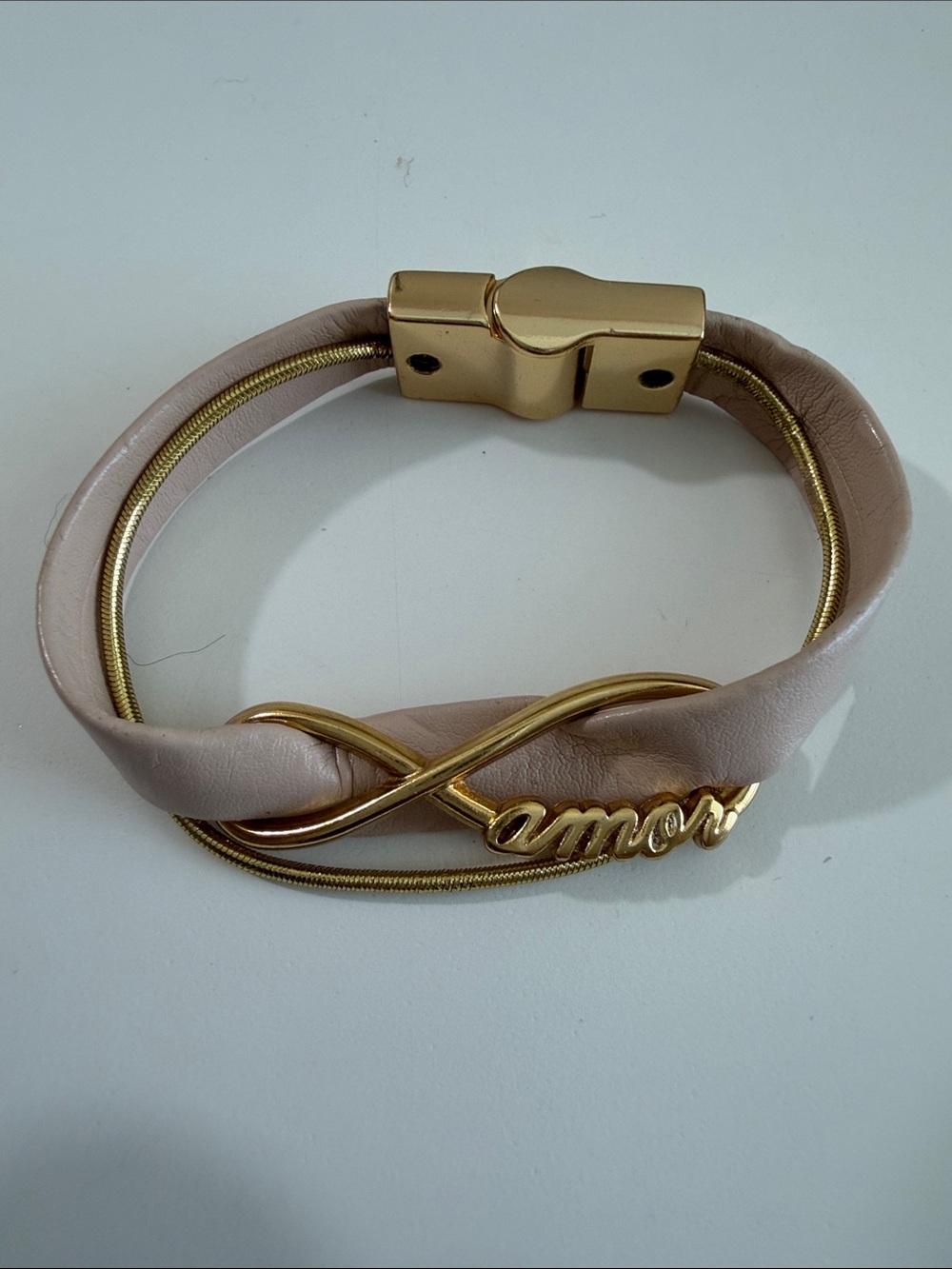 Gold-Tone 'Amor' Infinity Leather Bracelet - Pink
